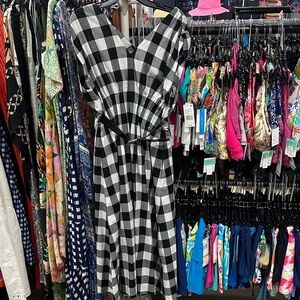 Sea New York Black and White Checkered Midi Dress PF25-023